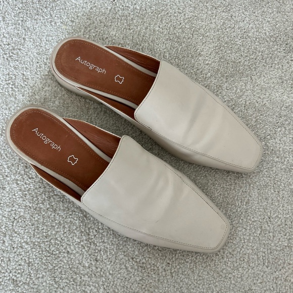 Autograph Marks & Spencer UK stone leather loafer low heel mules - Picture 2 of 8